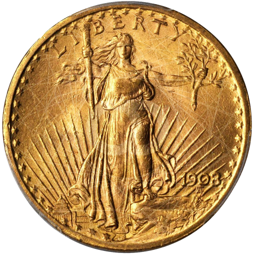 20 Dollari St-Gaudens Doppia Aquila 1907 1908 No Motto